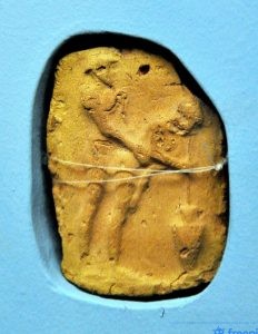 Old Babylonian Plaque depicting a Male and Female in the act of intercourse, the woman probasbly drinking beer from a jar with a very long straw. From southern Iraq. 1st half of the 2nd millennium BCE. Ancient Orient Museum, Istanbul.jpg